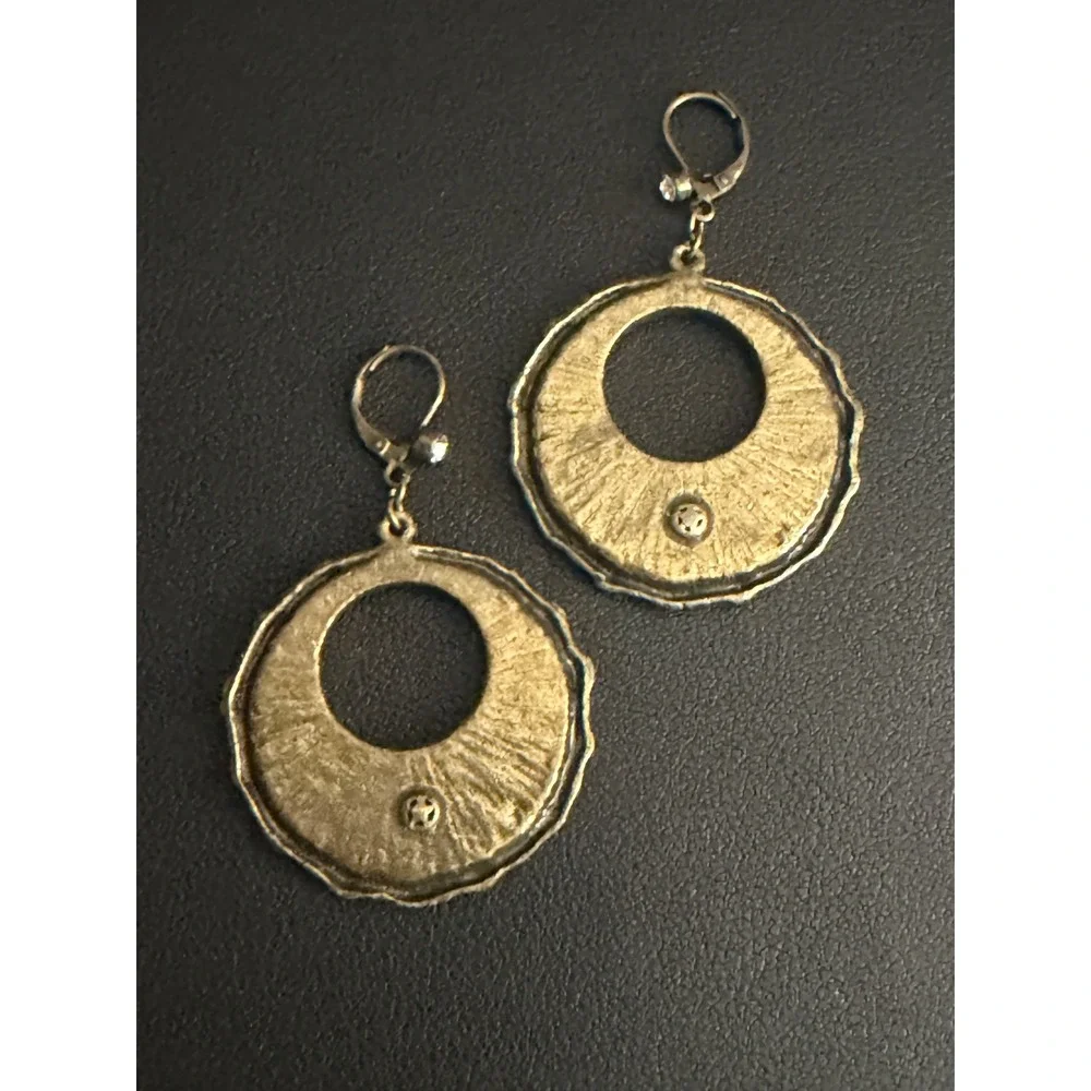Vintage Earrings Floral Enamel Dangle Drop Black